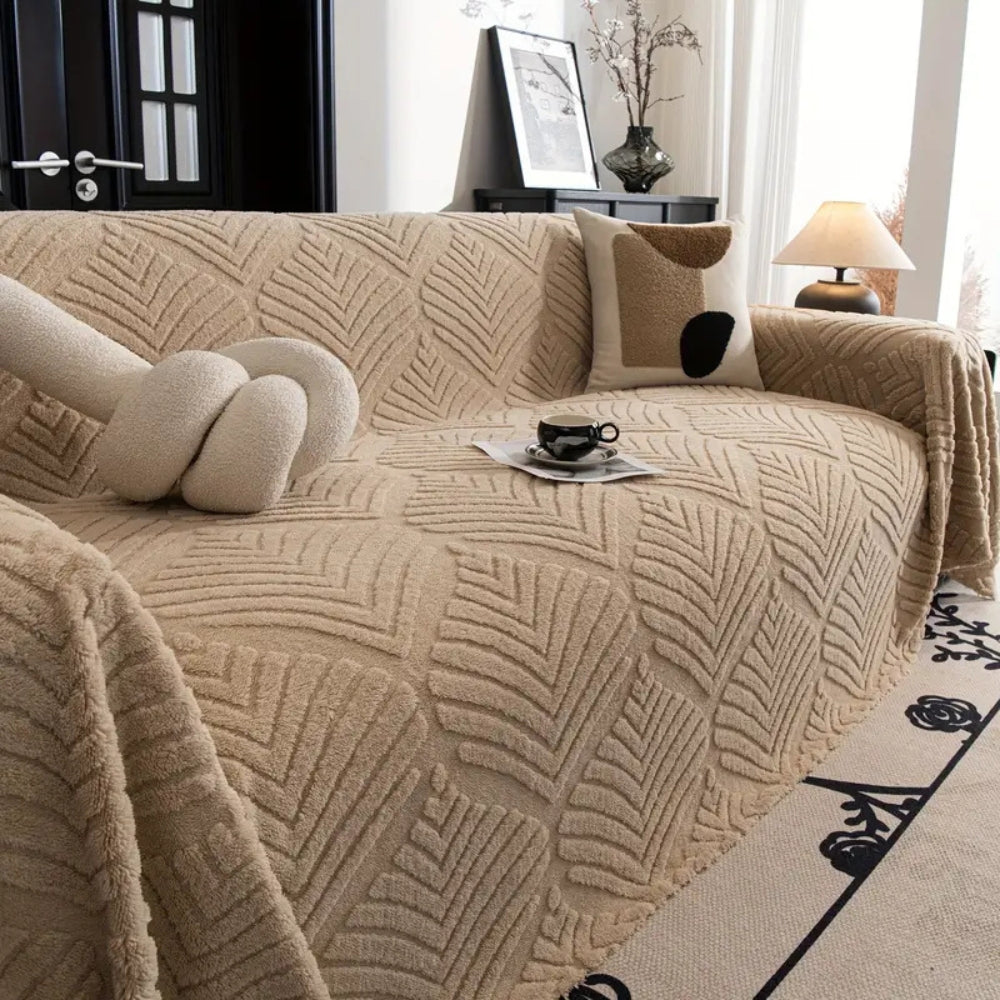 Housse de canapé en polaire avec design à chevrons et feuilles