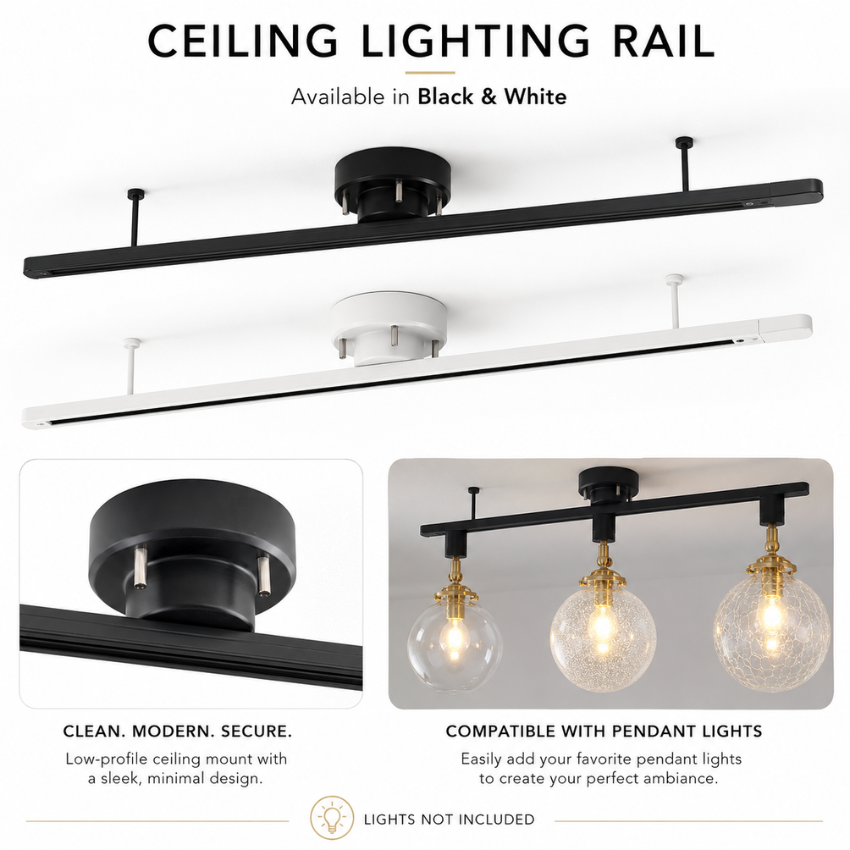 Rail d'éclairage suspendu rotatif 360° pour lampes suspendues et projecteurs