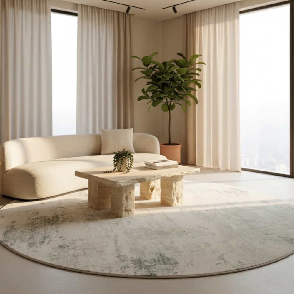 Marcello - Tapis rond en peluche luxueux de style italien pour le salon