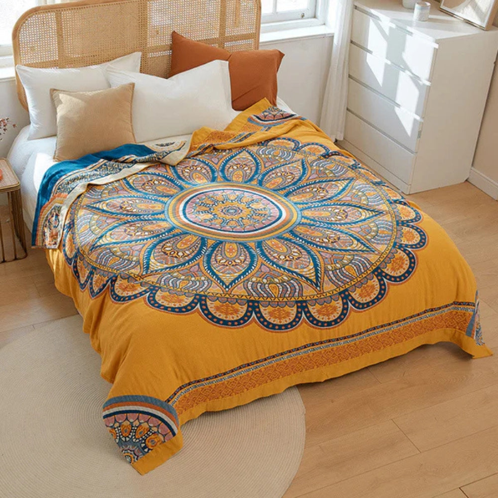 Couverture Réversible en Coton Golden Lotus Comfort