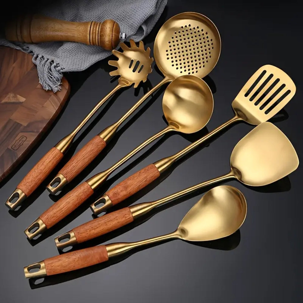 Ustensiles de Cuisine Dorés Choix du Chef | Set de 6 pièces
