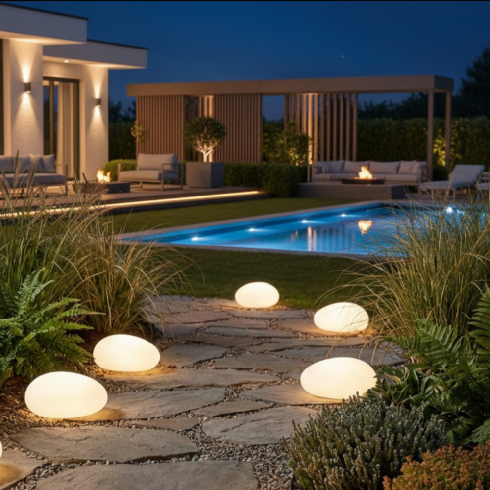 LunaStone | Lumière de Pierre Pebble Solaire d'Extérieur, Lumière LED Étanche pour Chemin de Jardin