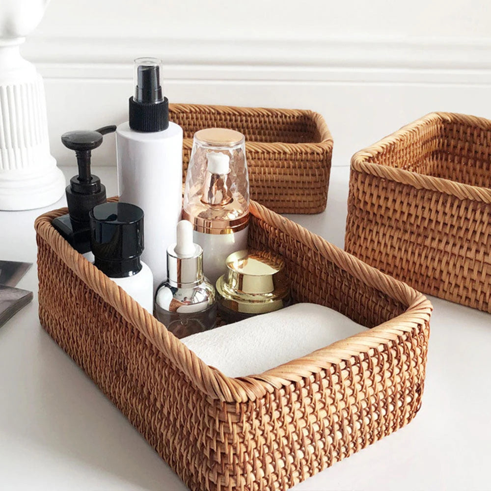 Panier de Rangement Rectangulaire en Rattan Artisan