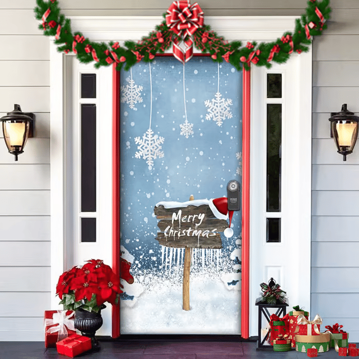 Décoration de porte de Noël avec le Père Noël | Couverture de porte en tissu | Montage rapide & réutilisable