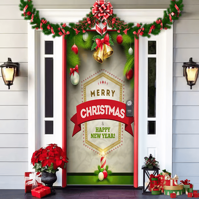 Décoration de porte de Noël avec le Père Noël | Couverture de porte en tissu | Montage rapide & réutilisable