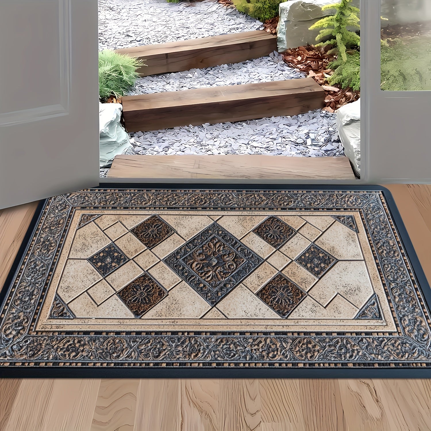 STYLEHAVEN - Tapis d'entrée géométrique lavable en machine
