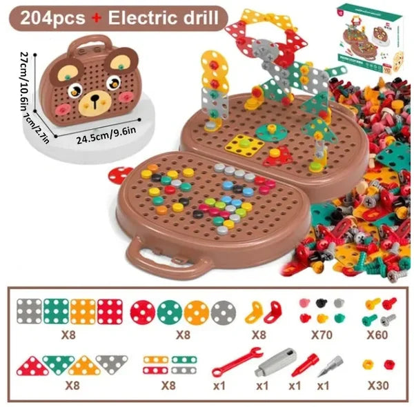 Set de construction et de perçage Montessori pour enfants | Jeu créatif 2D & 3D | Jouet éducatif pour développer les compétences STEM