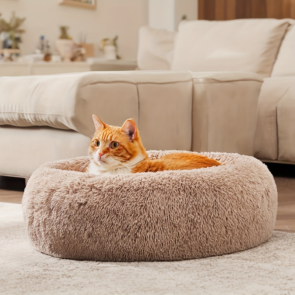 HUGAFUR - Lit pour animaux en fausse fourrure douce en forme de beignet pour chiens et chats de petite à grande taille