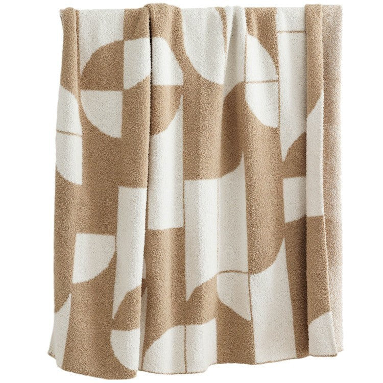 Couverture tricotée avec motif géométrique, plaid réversible