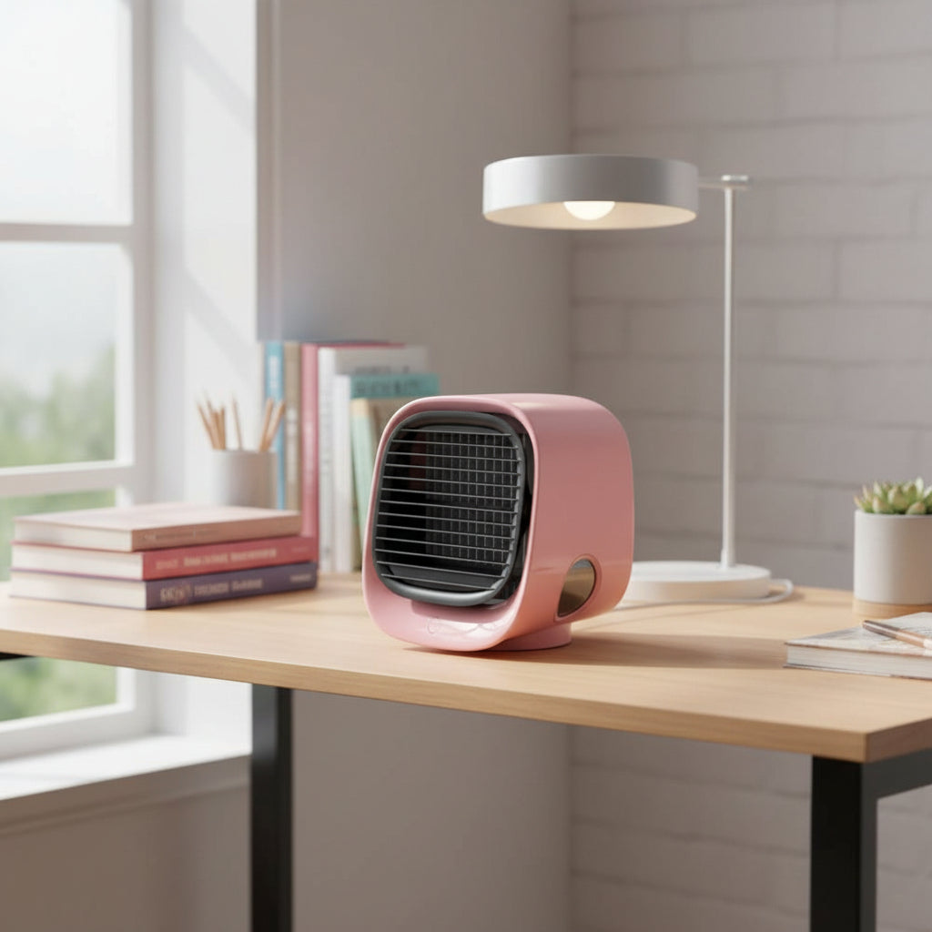 Mini climatiseur 2-en-1 avec humidificateur et lampe LED – alimentation USB