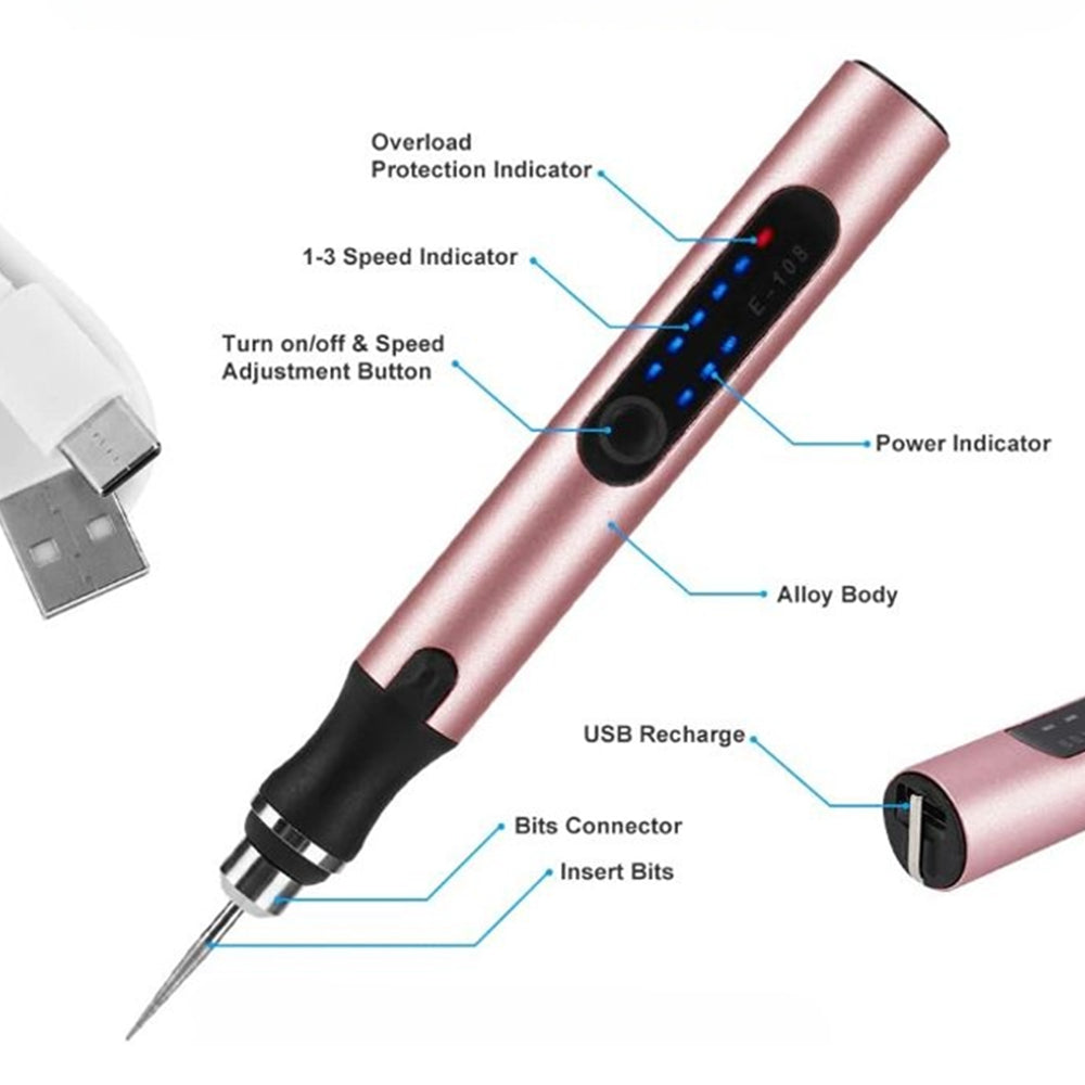 Skanto | Stylo Graveur USB Rechargeable | Précis et Silencieux | Métal, Vitesse Ajustable