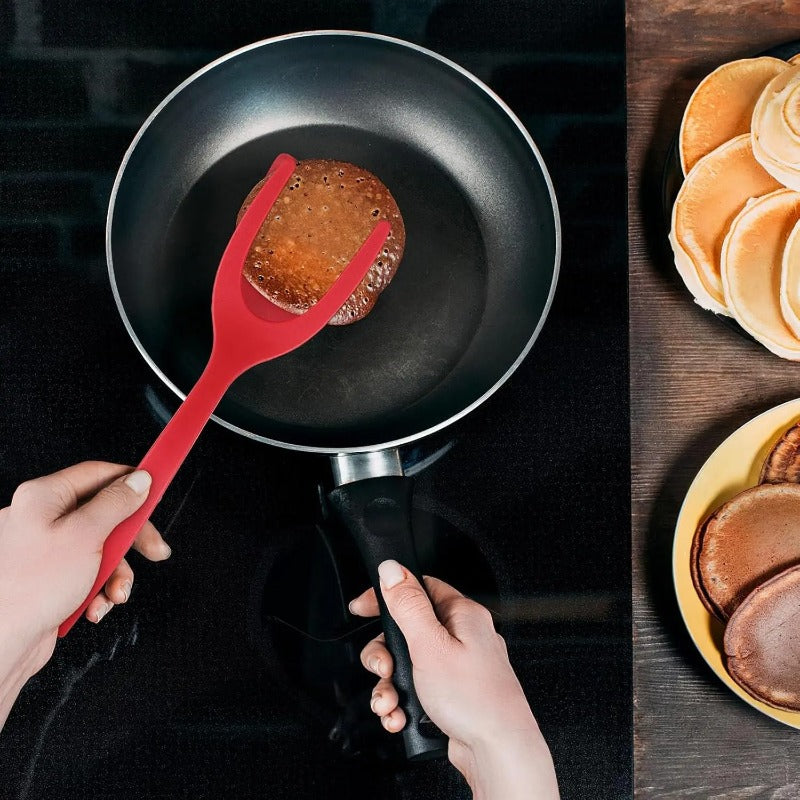 Spatule en silicone | Ustensile 2-en-1 pour retourner et saisir les poêles antiadhésives | Résistant à la chaleur, compatible lave-vaisselle | Noir/Rouge/Gris