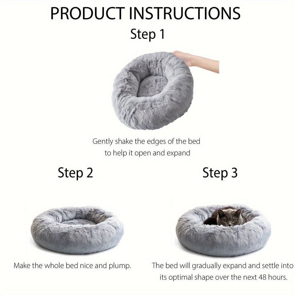 HUGAFUR - Lit pour animaux en fausse fourrure douce en forme de beignet pour chiens et chats de petite à grande taille