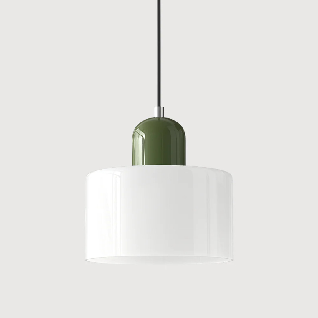 Tusa – Lampe suspendue rétro avec abat-jour en verre orange et dessus vert