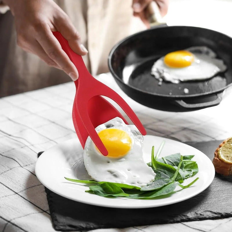 Spatule en silicone | Ustensile 2-en-1 pour retourner et saisir les poêles antiadhésives | Résistant à la chaleur, compatible lave-vaisselle | Noir/Rouge/Gris