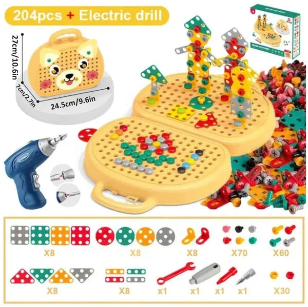 Set de construction et de perçage Montessori pour enfants | Jeu créatif 2D & 3D | Jouet éducatif pour développer les compétences STEM
