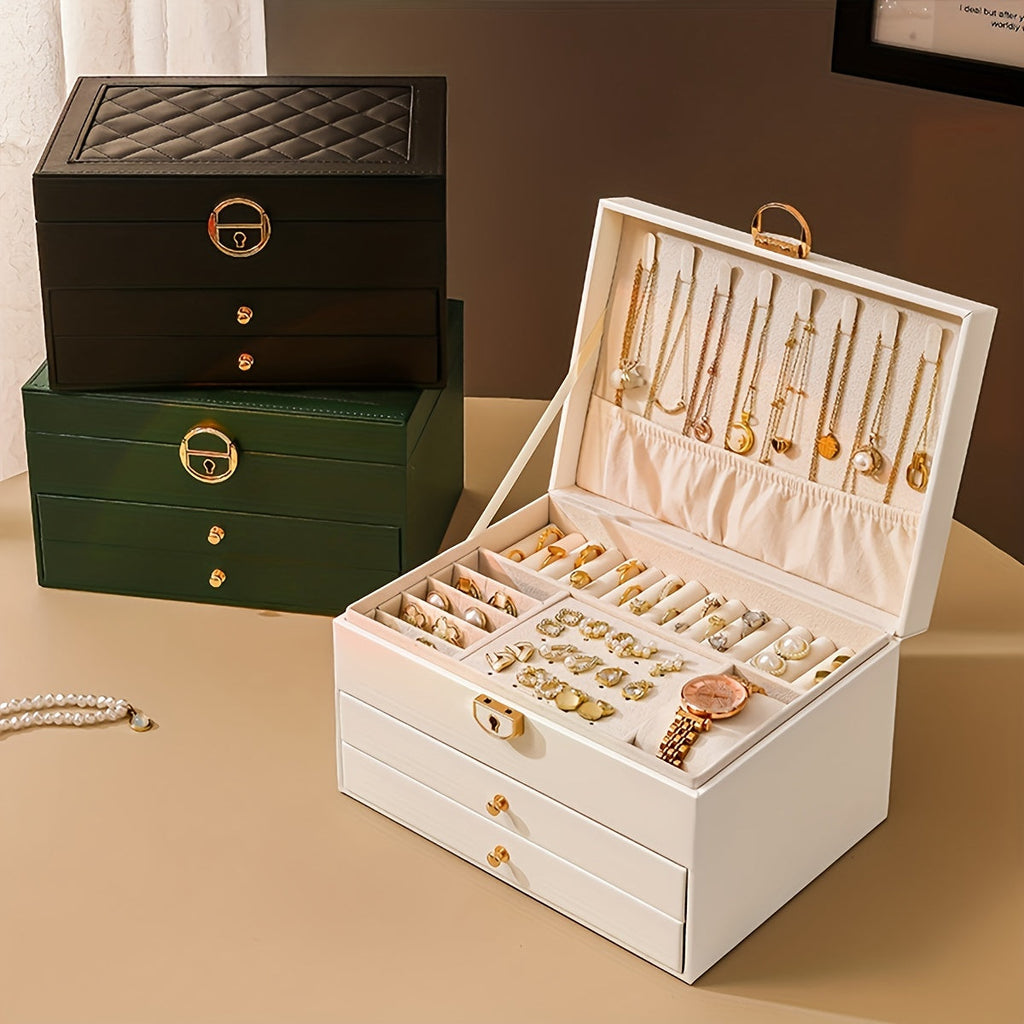 Organisateur de boîte à bijoux en cuir avec tiroirs