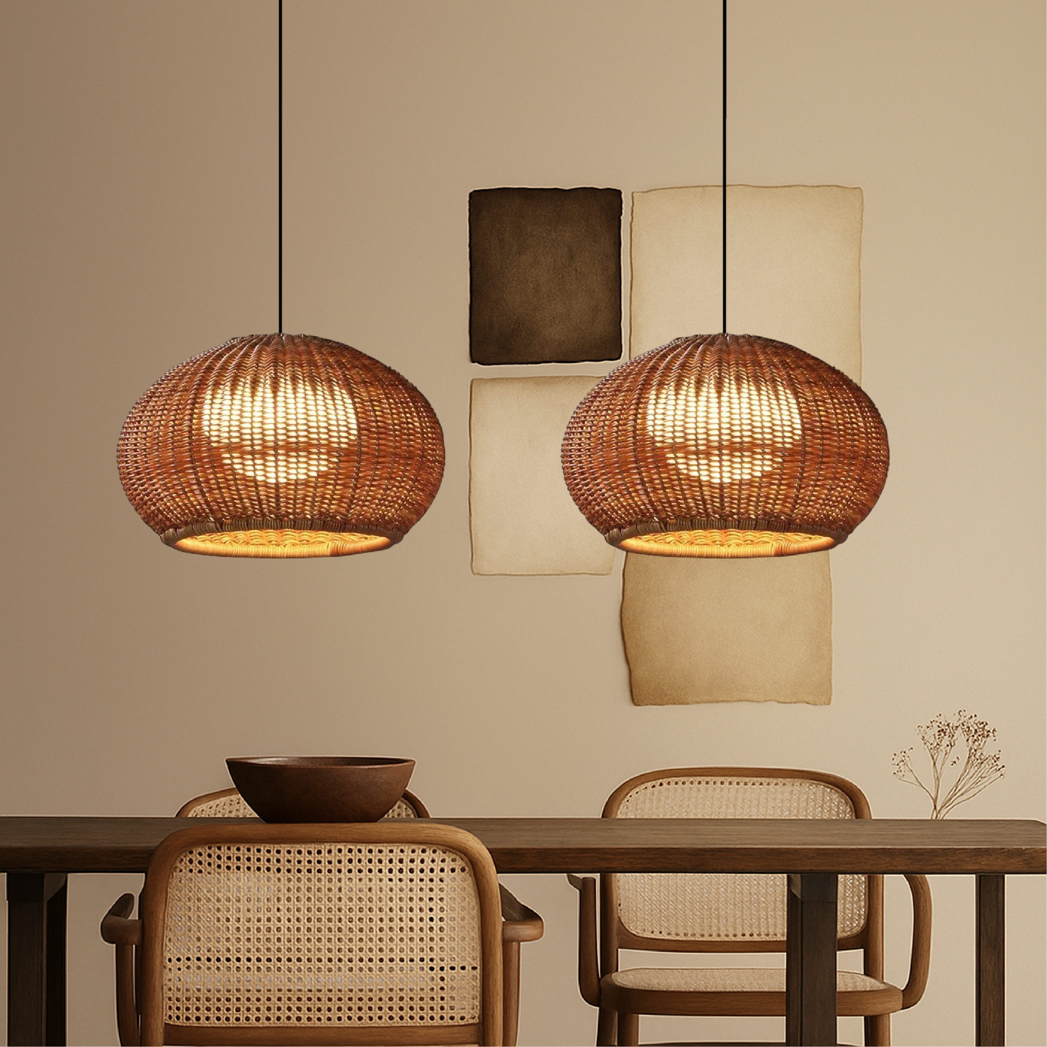 Lampe de plafond en bambou tressé biologique