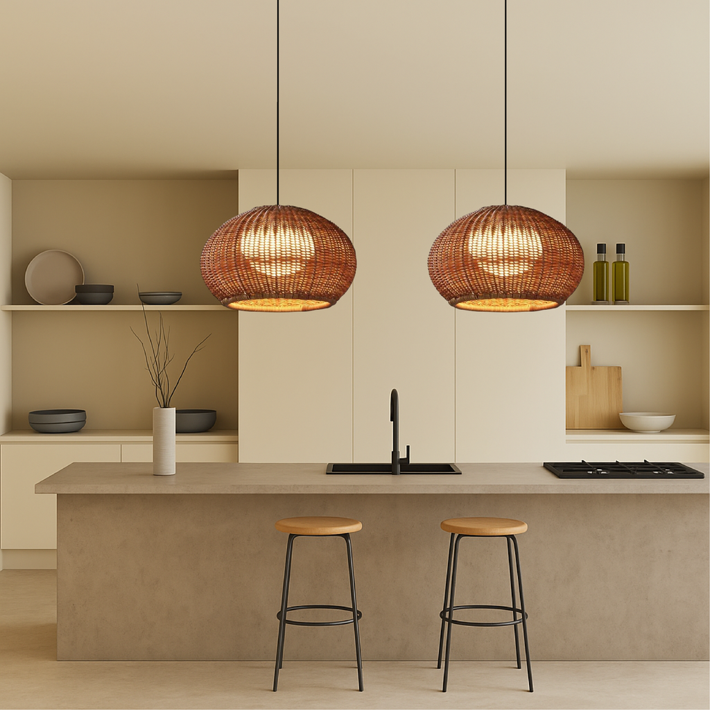 Lampe de plafond en bambou tressé biologique