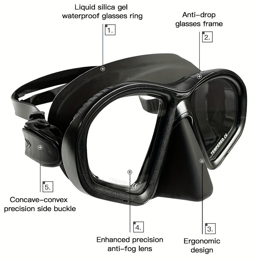 Masque de Plongée en Verre Trempé avec Étui de Rangement - Lunettes de Plongée avec Anti-Buée et Fixation pour Caméra