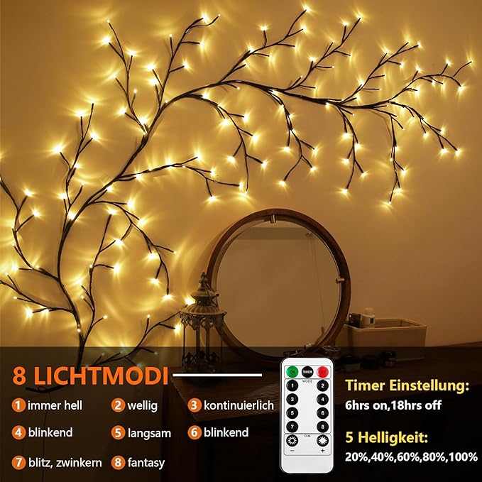 Guirlandes de Fées à LED en Vigne avec Télécommande & Différents Modes