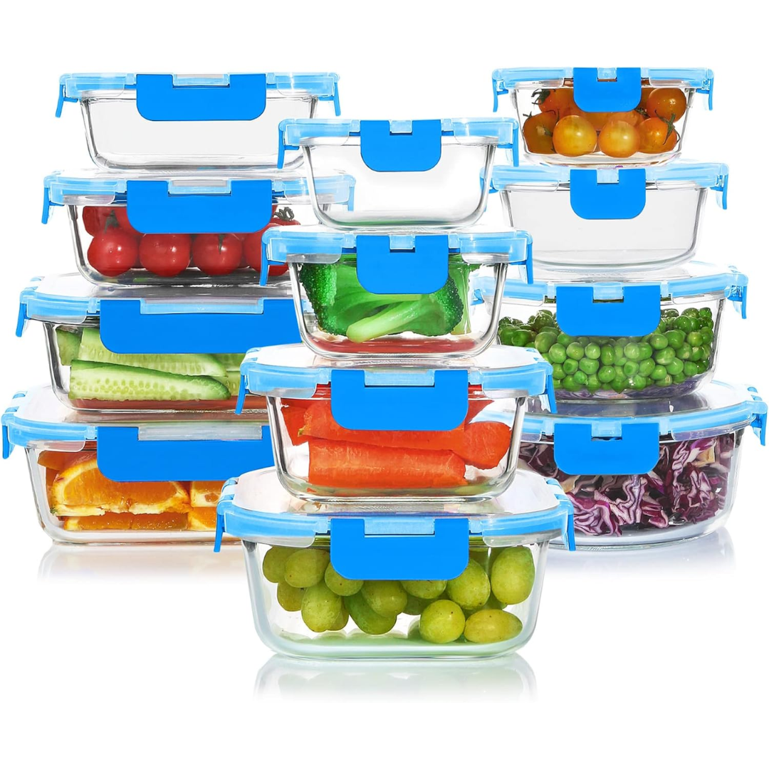 Ensemble de rangement alimentaire en verre hermétique de 24 pièces - PurePreserve