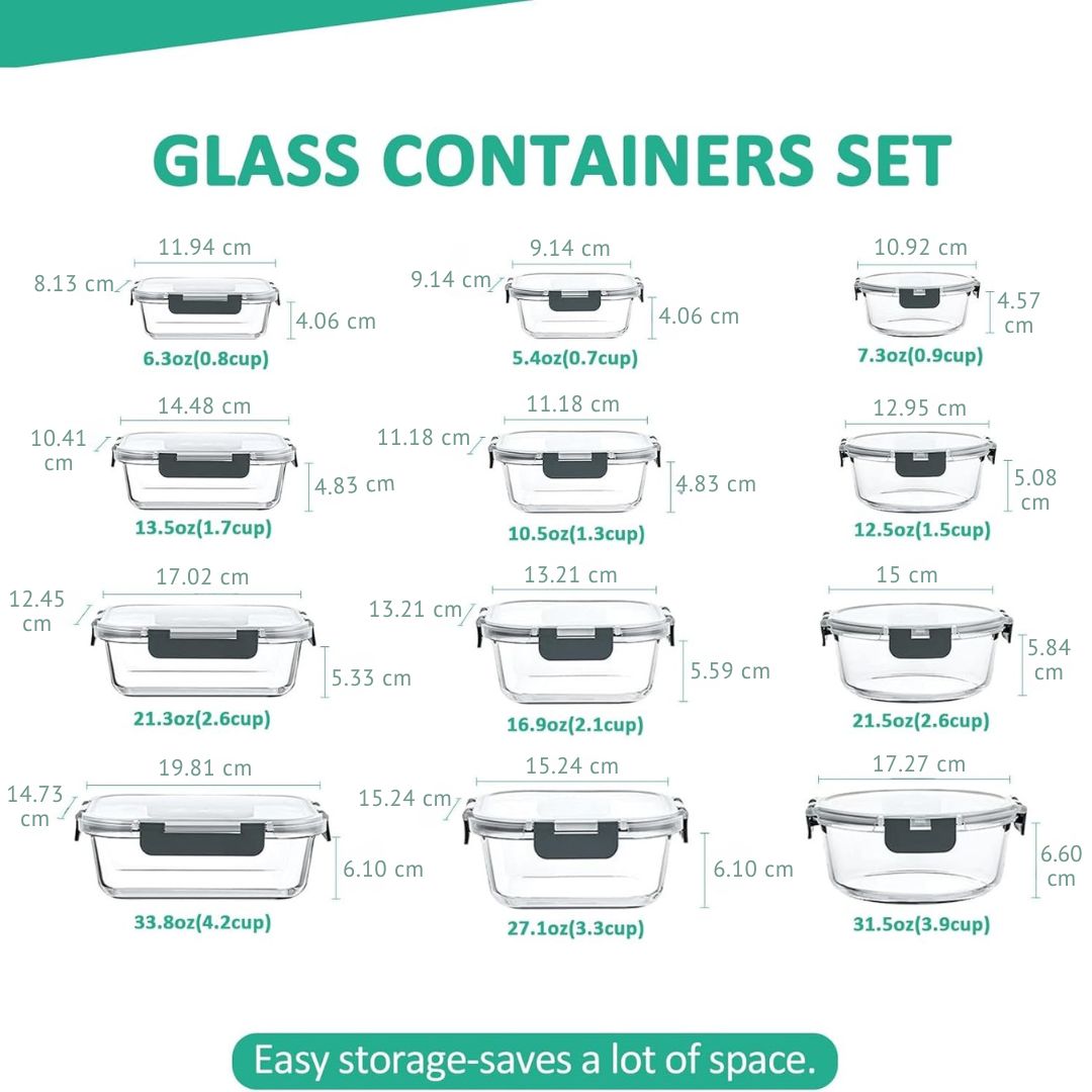 Ensemble de rangement alimentaire en verre hermétique de 24 pièces - PurePreserve