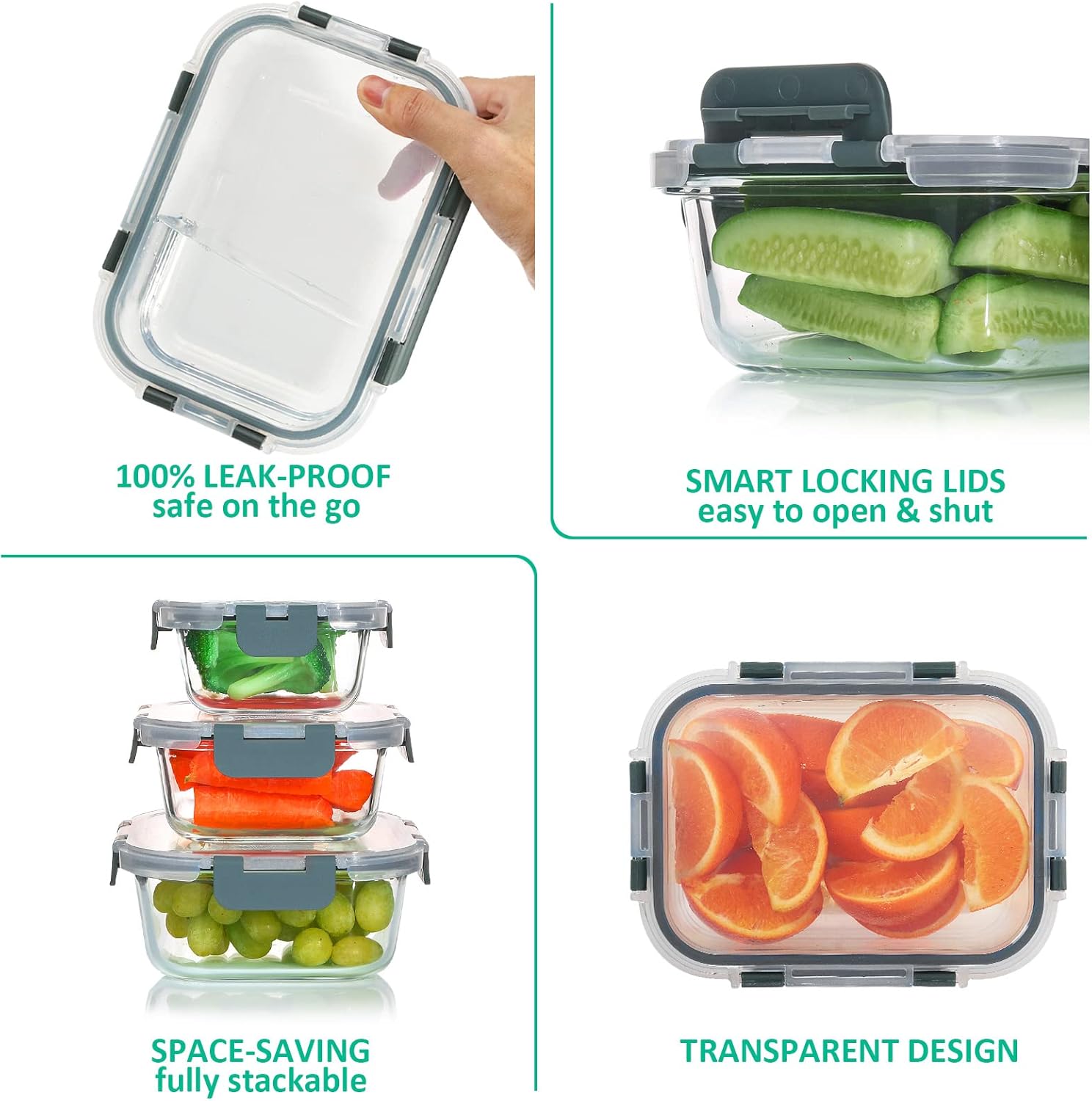 Ensemble de rangement alimentaire en verre hermétique de 24 pièces - PurePreserve