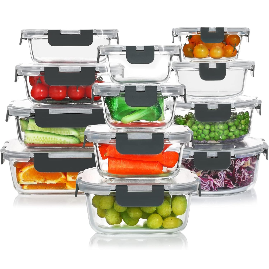 Ensemble de rangement alimentaire en verre hermétique de 24 pièces - PurePreserve