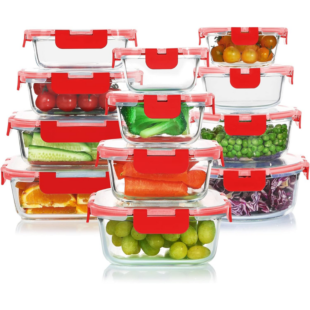 Ensemble de rangement alimentaire en verre hermétique de 24 pièces - PurePreserve
