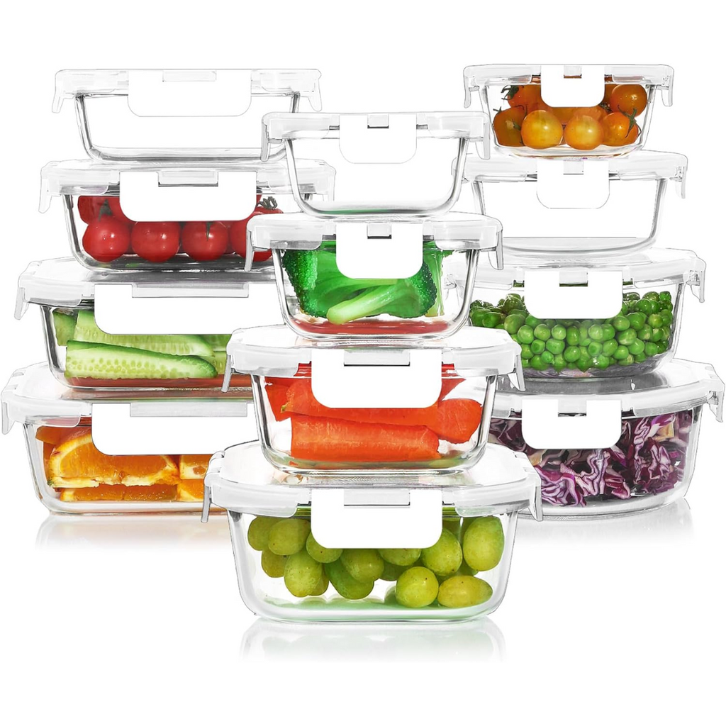 Ensemble de rangement alimentaire en verre hermétique de 24 pièces - PurePreserve