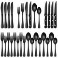 Ensemble de couverts en acier inoxydable noir de 24 pièces