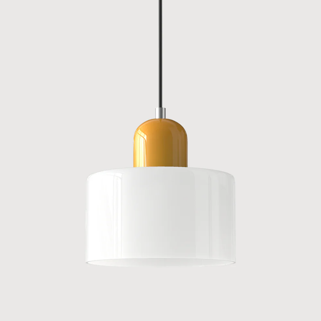 Tusa – Lampe suspendue rétro avec abat-jour en verre orange et dessus vert