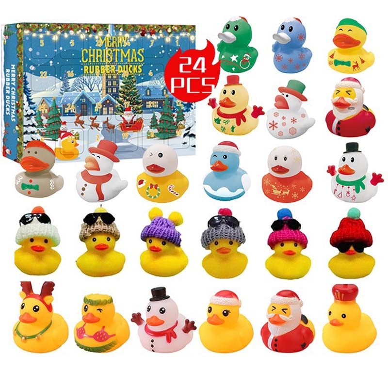 24 Pcs Calendrier de l'Avent Canards en Caoutchouc de Noël