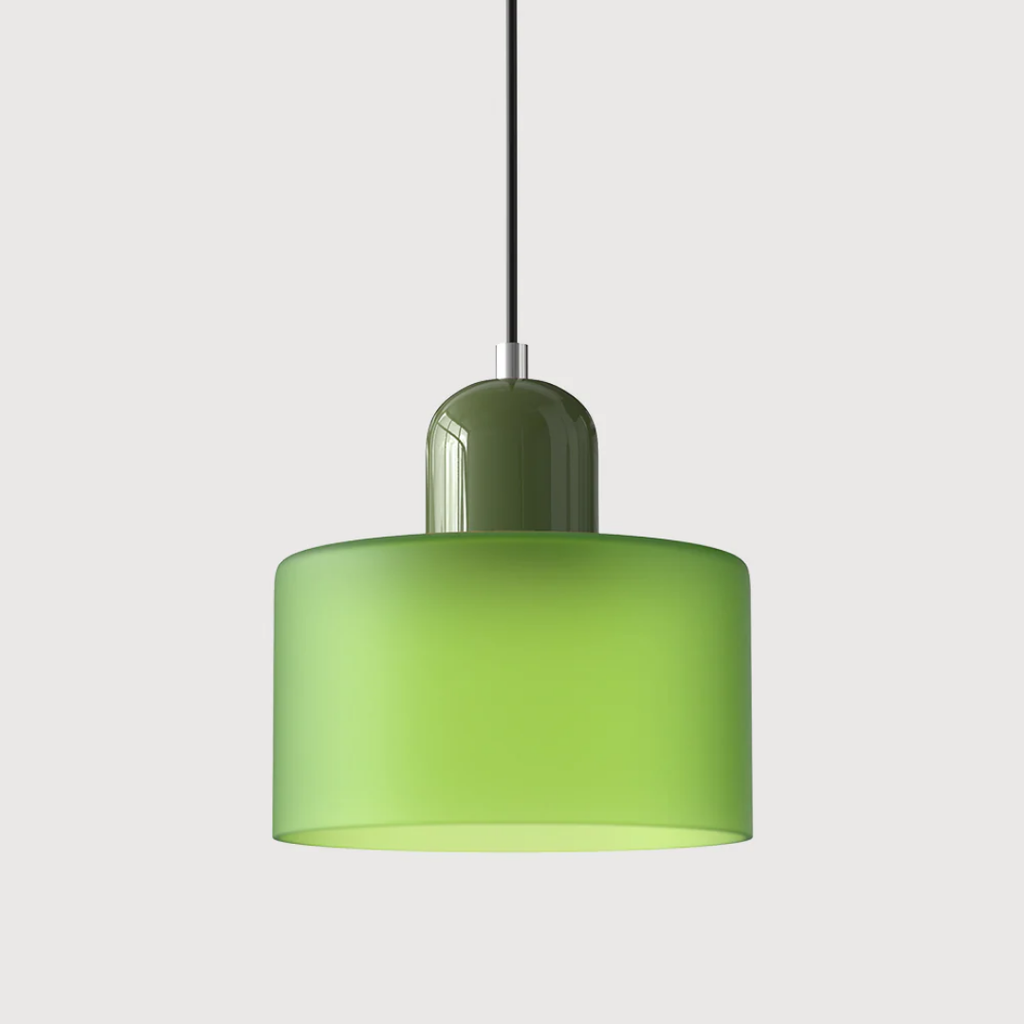Tusa – Lampe suspendue rétro avec abat-jour en verre orange et dessus vert