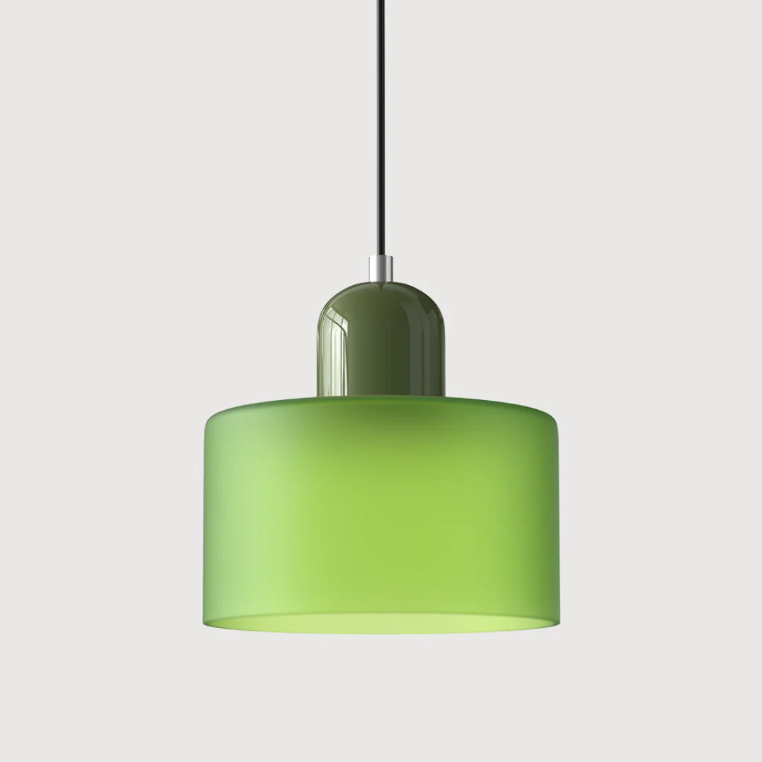 Tusa – Lampe suspendue rétro avec abat-jour en verre orange et dessus vert