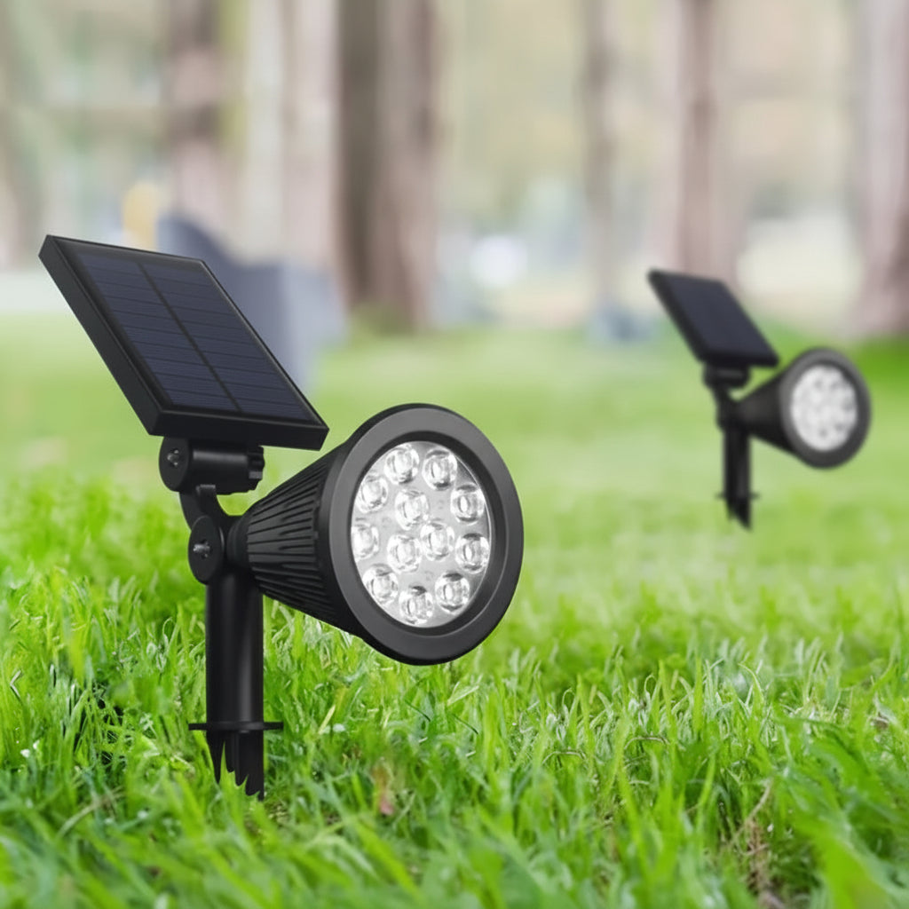 SOLARGLOW - Lampes de paysage solaires extérieures 2-Pack, projecteurs LED avec 3 niveaux de gradation et étanchéité IP44
