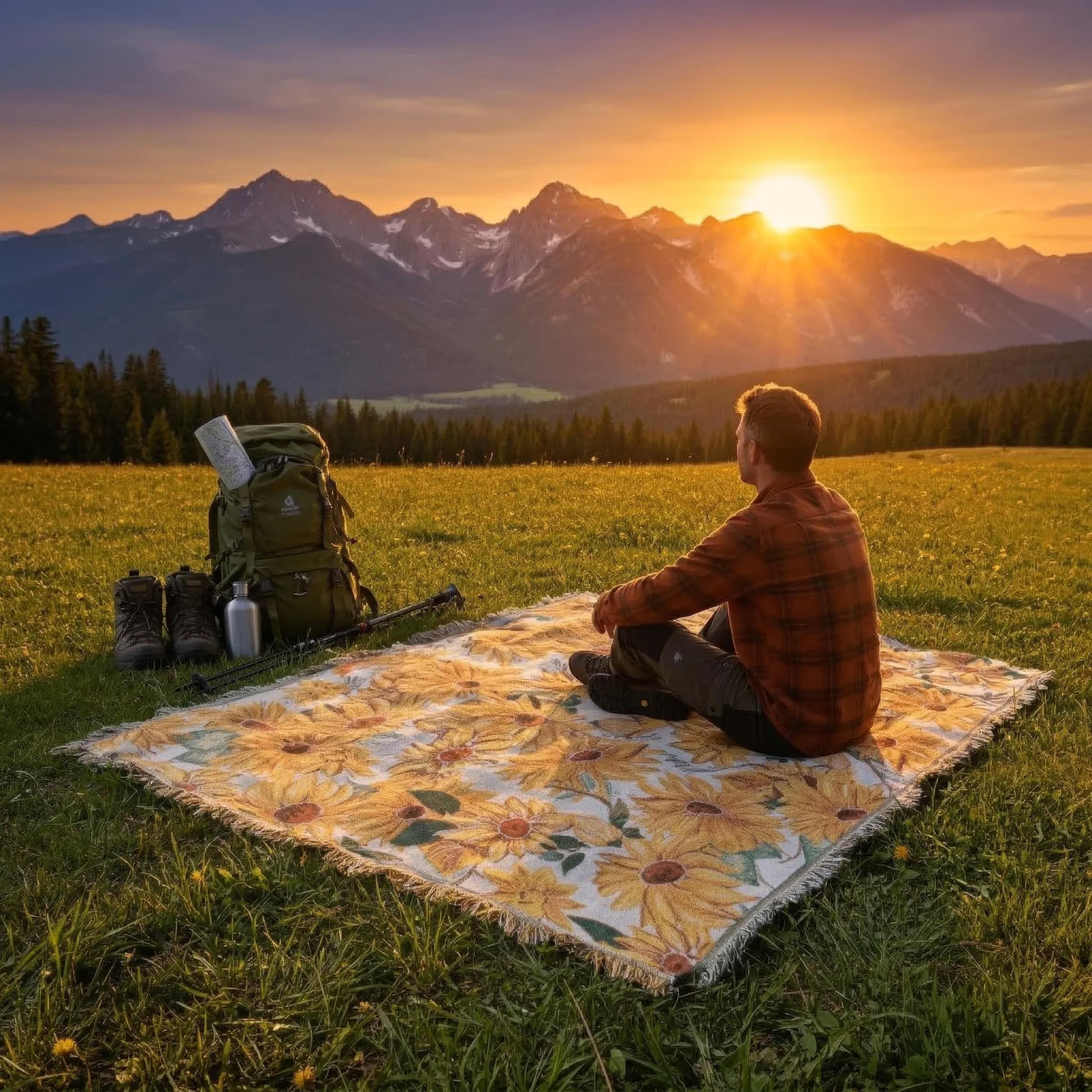 Couverture de pique-nique imperméable avec motif floral 180x230 cm