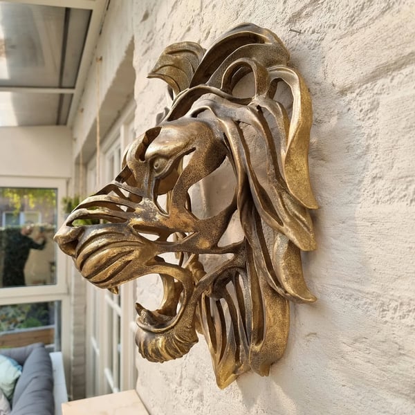 Tête de Lion en Métal Décoration Murale - Élégante et Robuste
