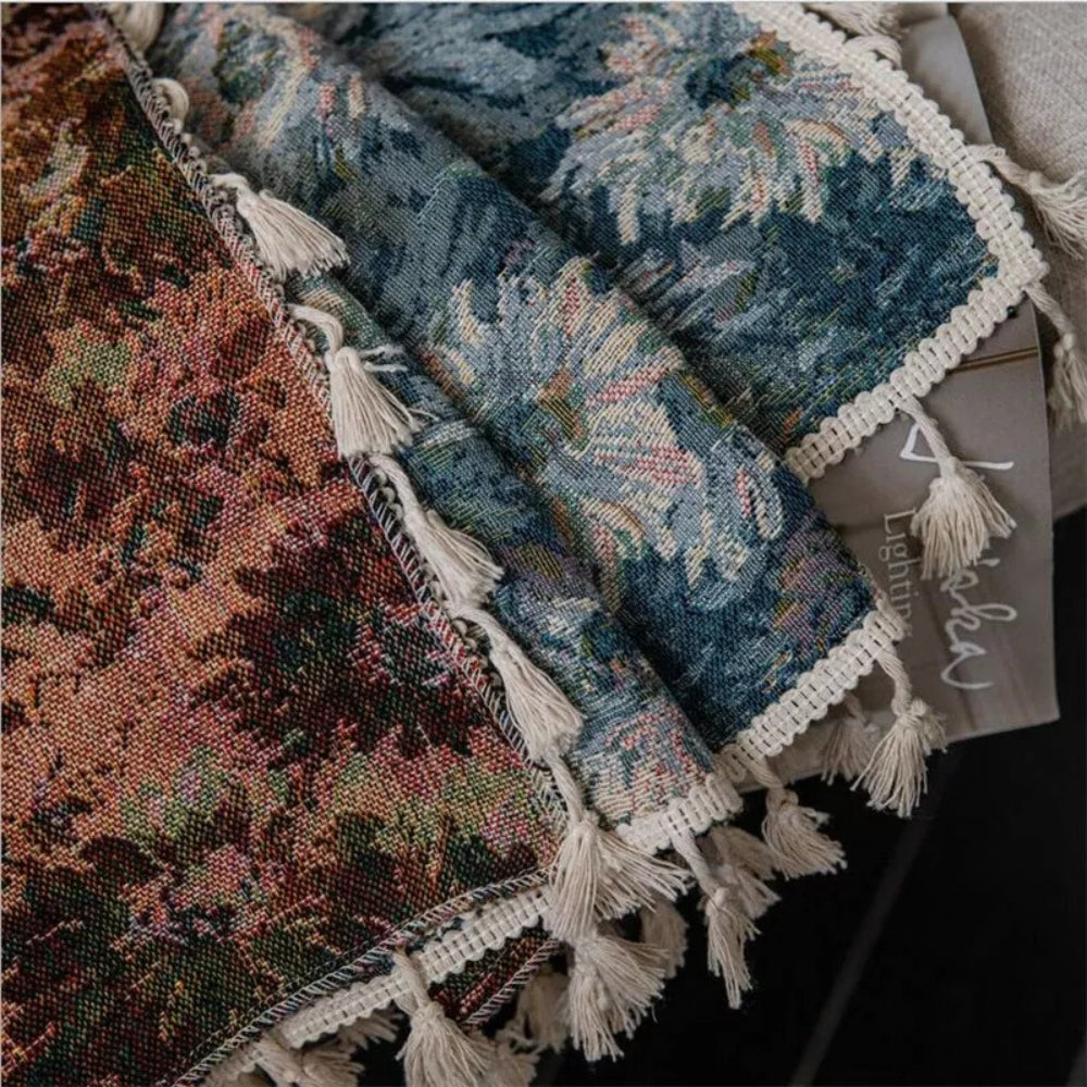 Rideaux à franges floraux navy