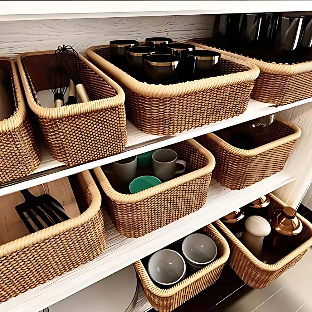 Panier de Rangement Rectangulaire en Rattan Artisan
