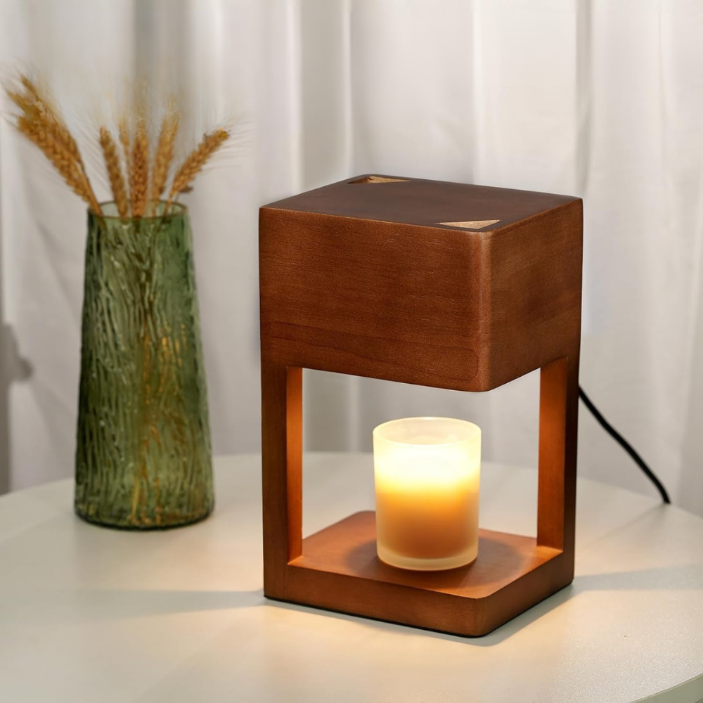 Lampe Réchauffe-Bougie en Bois Scandinave - Lumière Ambiante à Double Usage