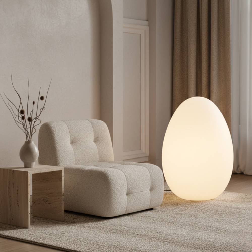 SolStone | Lampe de sol sculpturale œuf moderne minimaliste pour salon