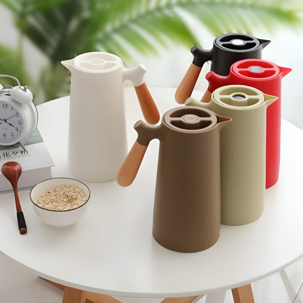 Thermos avec poignée en bois et insert en verre – 1 litre