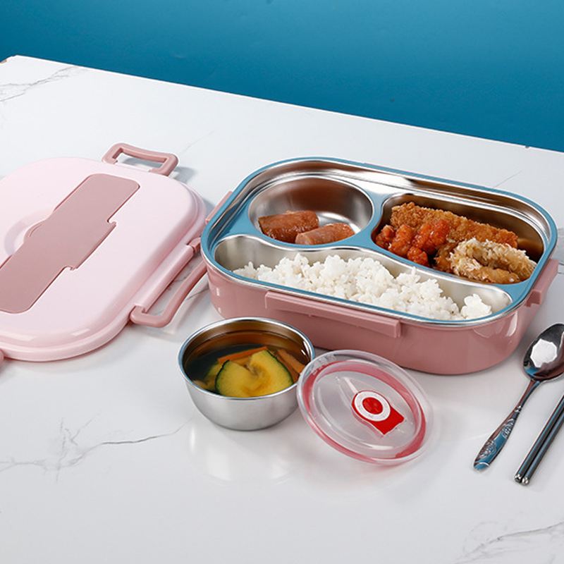 Boîte à lunch thermique en acier inoxydable – intérieur en acier inoxydable – 3 ou 4 compartiments avec bol à soupe – Horloge murale