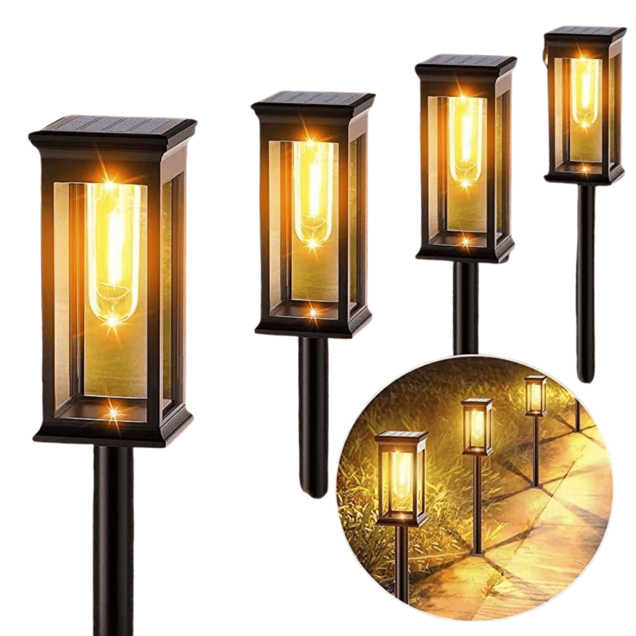 Lumière solaire extérieure sur pied avec lanterne rectangulaire