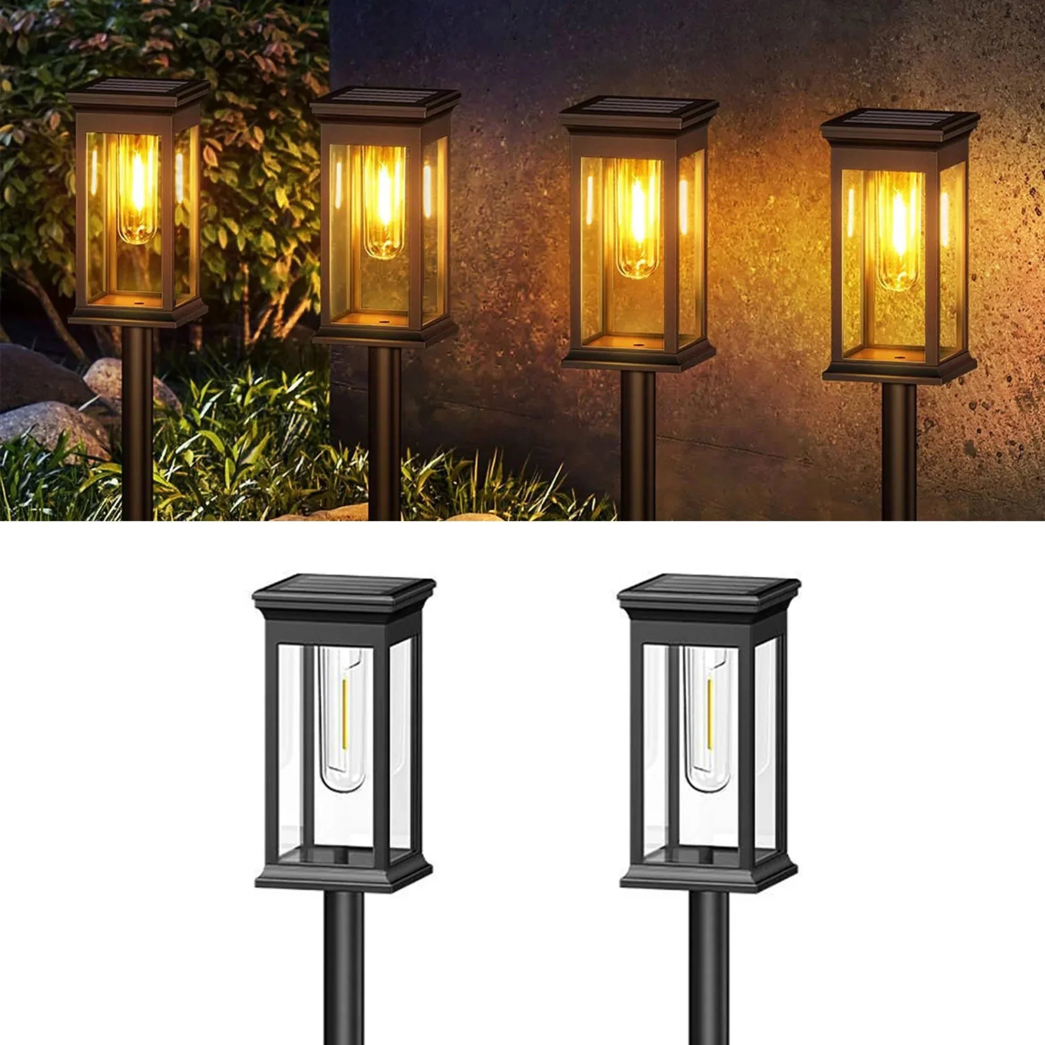Lumière solaire extérieure sur pied avec lanterne rectangulaire