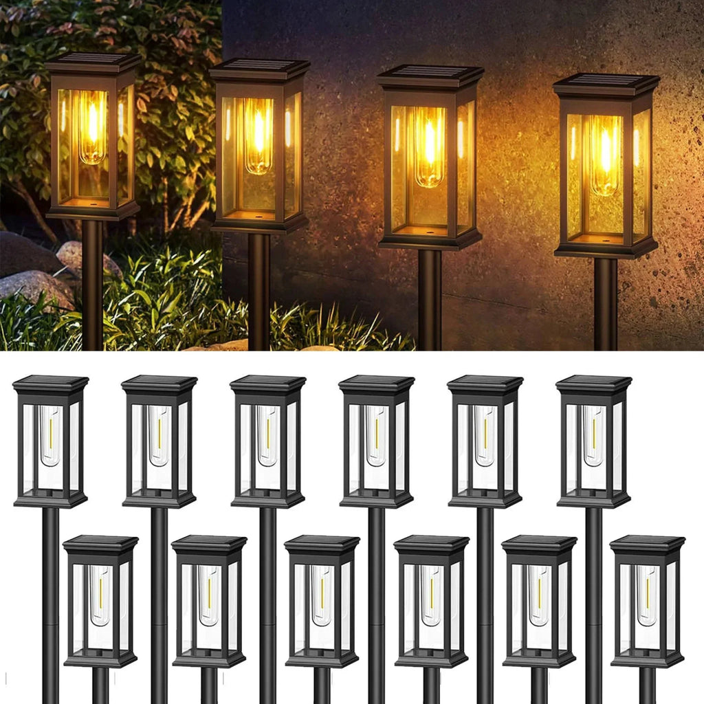 Lumière solaire extérieure sur pied avec lanterne rectangulaire