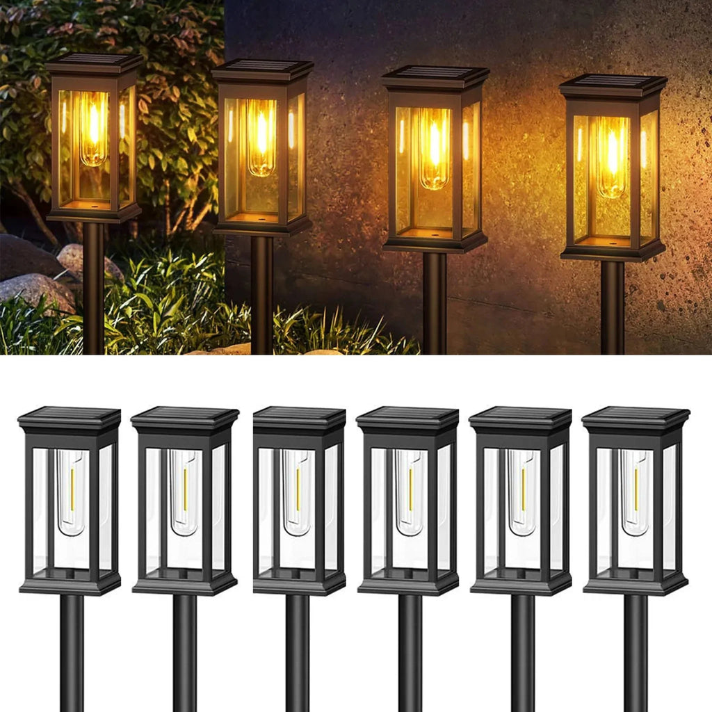 Lumière solaire extérieure sur pied avec lanterne rectangulaire