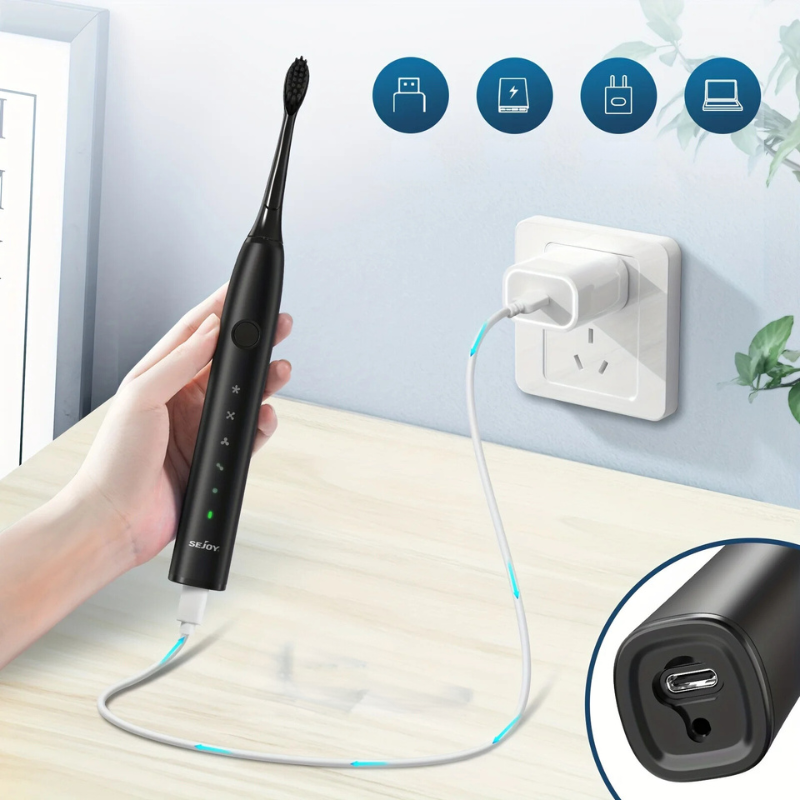 Brosse à dents Sonic Zahnoa | Nettoyage par ultrasons | Silencieuse & Rechargeable | 8 brosses de rechange